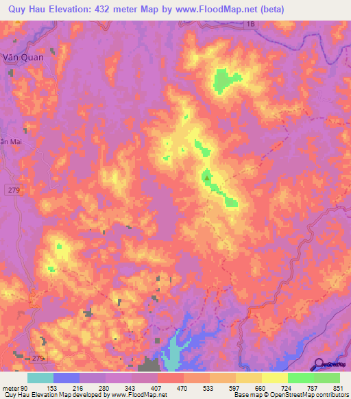 Quy Hau,Vietnam Elevation Map