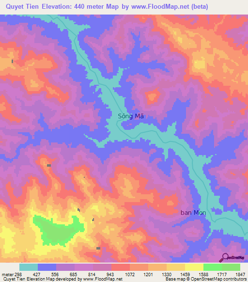 Quyet Tien,Vietnam Elevation Map