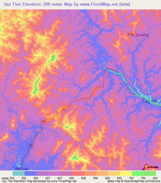 Qui Tien,Vietnam Elevation Map