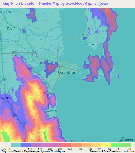 Quy Nhon,Vietnam Elevation Map