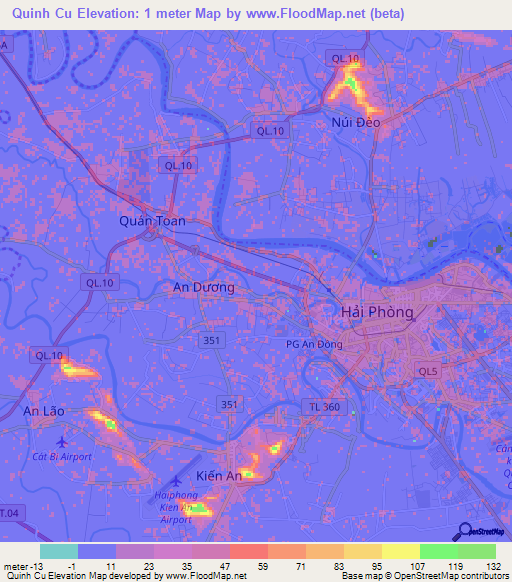 Quinh Cu,Vietnam Elevation Map