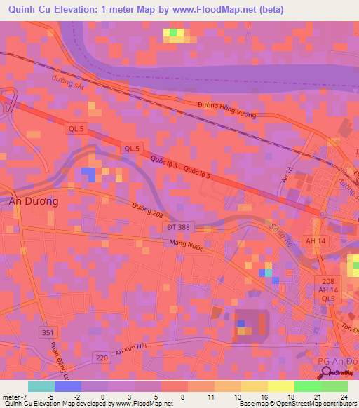 Quinh Cu,Vietnam Elevation Map