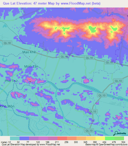 Que Lat,Vietnam Elevation Map