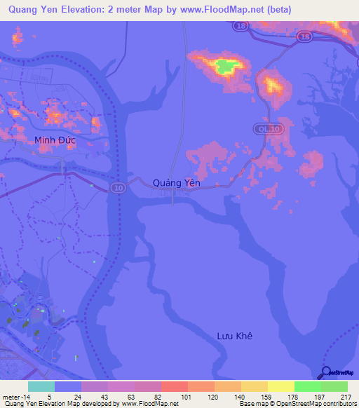 Quang Yen,Vietnam Elevation Map