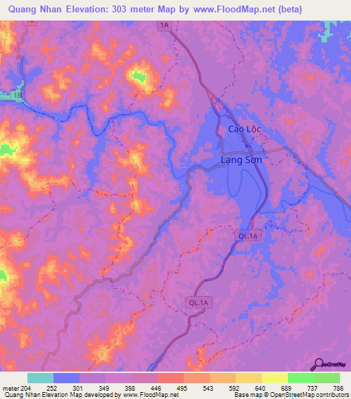 Quang Nhan,Vietnam Elevation Map