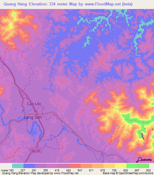 Quang Hang,Vietnam Elevation Map