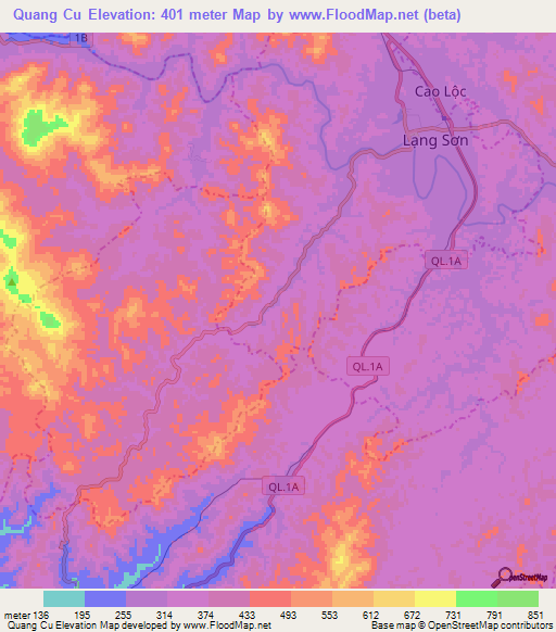 Quang Cu,Vietnam Elevation Map