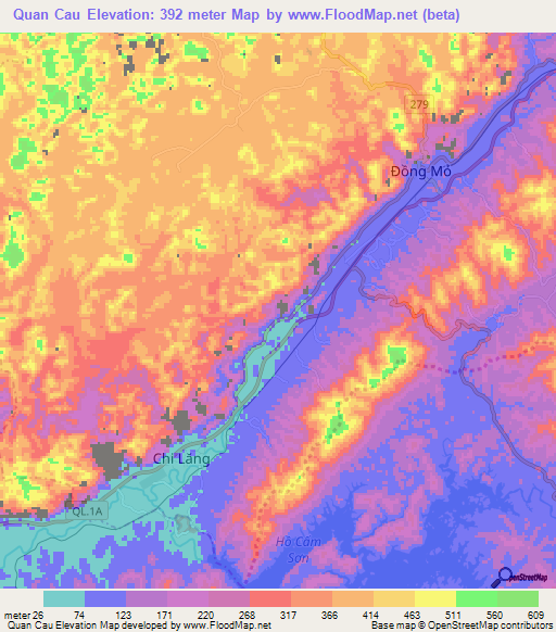 Quan Cau,Vietnam Elevation Map