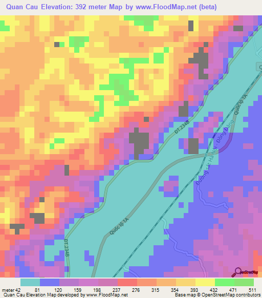 Quan Cau,Vietnam Elevation Map