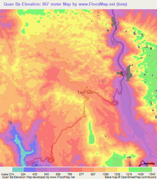 Quan Ba,Vietnam Elevation Map