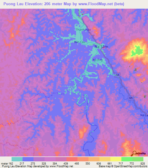 Puong Lau,Vietnam Elevation Map