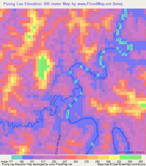 Puong Lau,Vietnam Elevation Map