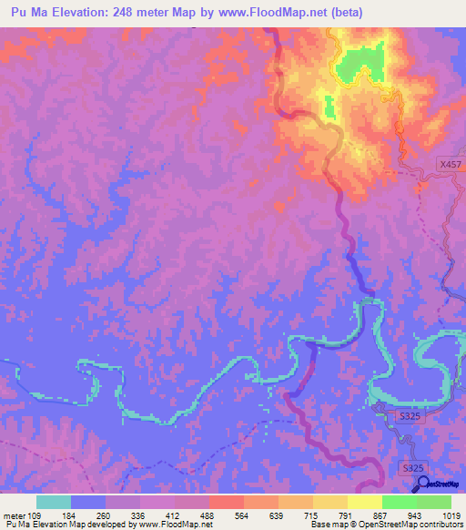 Pu Ma,Vietnam Elevation Map