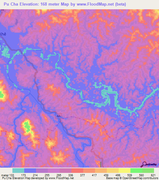 Pu Cha,Vietnam Elevation Map