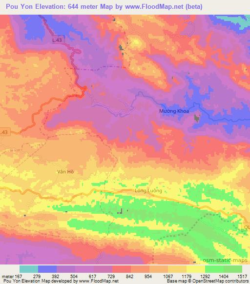 Pou Yon,Vietnam Elevation Map