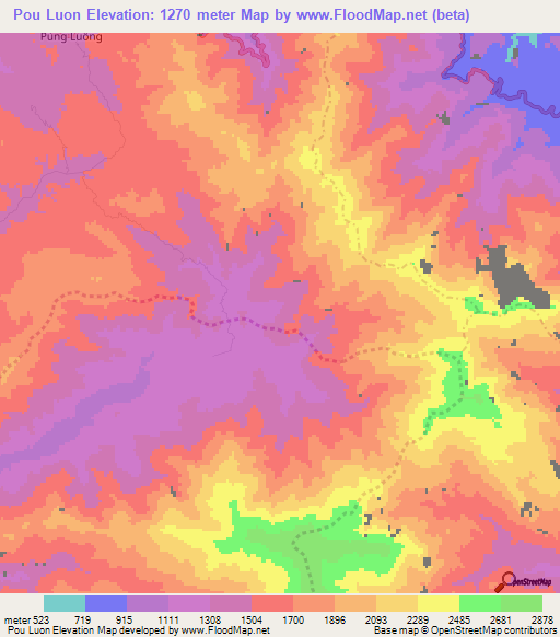 Pou Luon,Vietnam Elevation Map