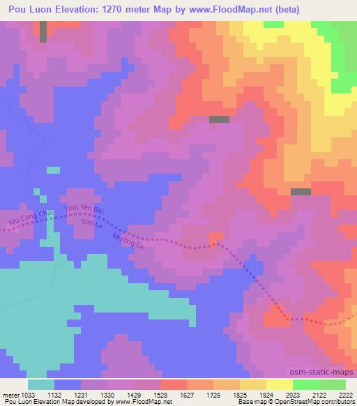 Pou Luon,Vietnam Elevation Map