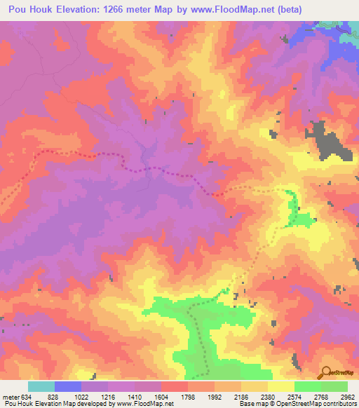 Pou Houk,Vietnam Elevation Map