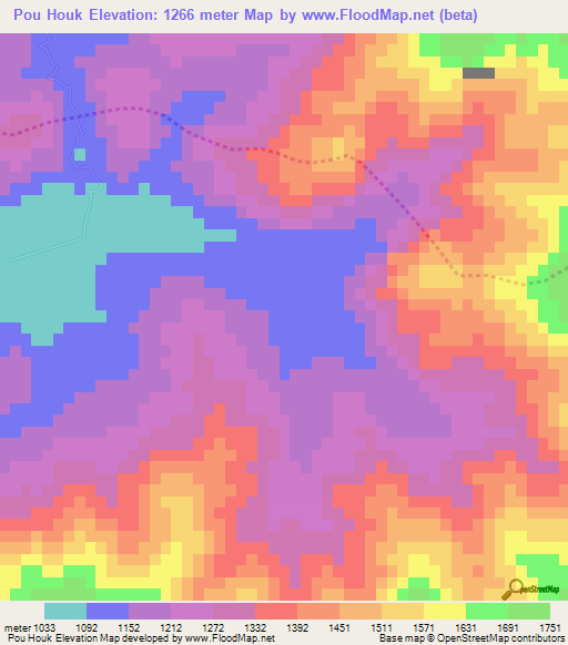 Pou Houk,Vietnam Elevation Map