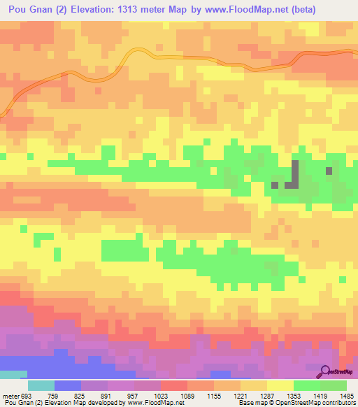 Pou Gnan (2),Vietnam Elevation Map