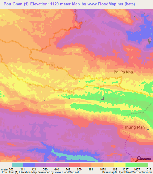 Pou Gnan (1),Vietnam Elevation Map