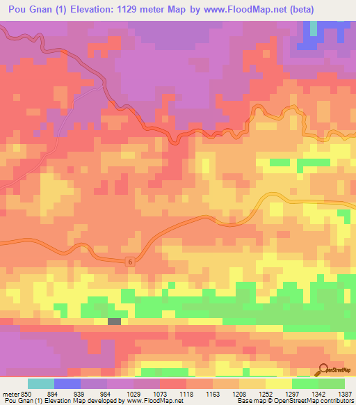 Pou Gnan (1),Vietnam Elevation Map