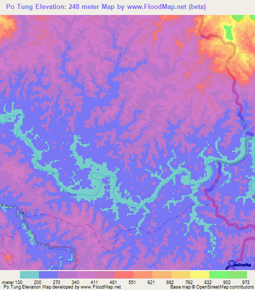 Po Tung,Vietnam Elevation Map