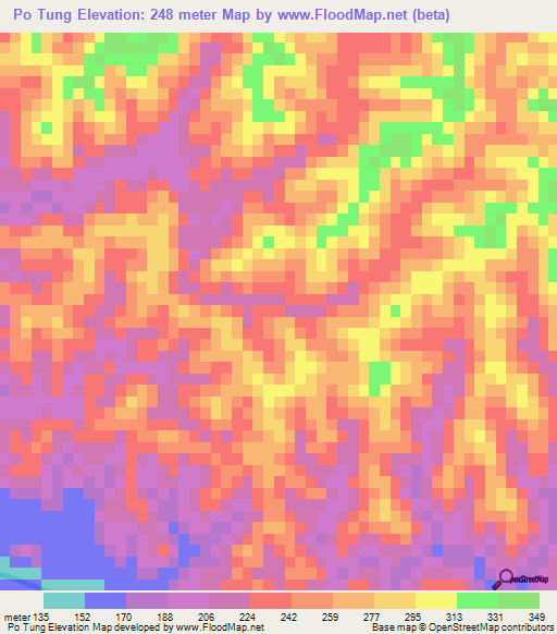 Po Tung,Vietnam Elevation Map