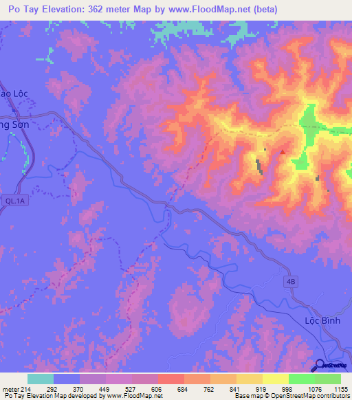 Po Tay,Vietnam Elevation Map