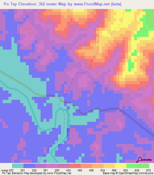 Po Tay,Vietnam Elevation Map