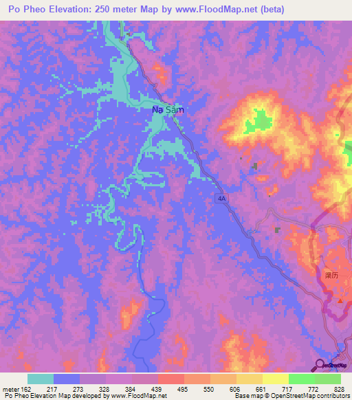 Po Pheo,Vietnam Elevation Map