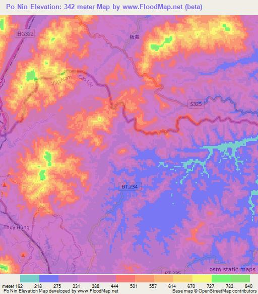 Po Nin,Vietnam Elevation Map