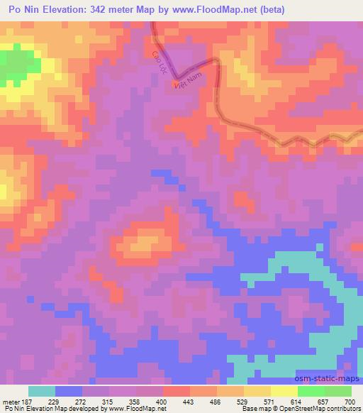 Po Nin,Vietnam Elevation Map