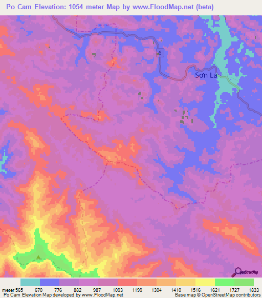 Po Cam,Vietnam Elevation Map