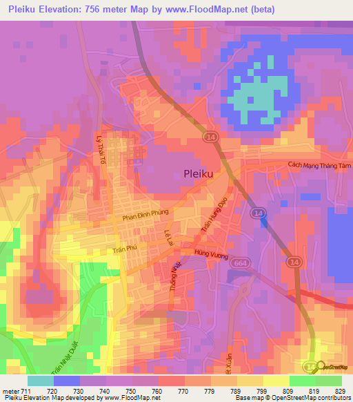 Pleiku,Vietnam Elevation Map