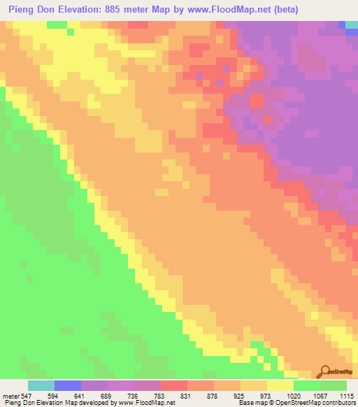 Pieng Don,Vietnam Elevation Map