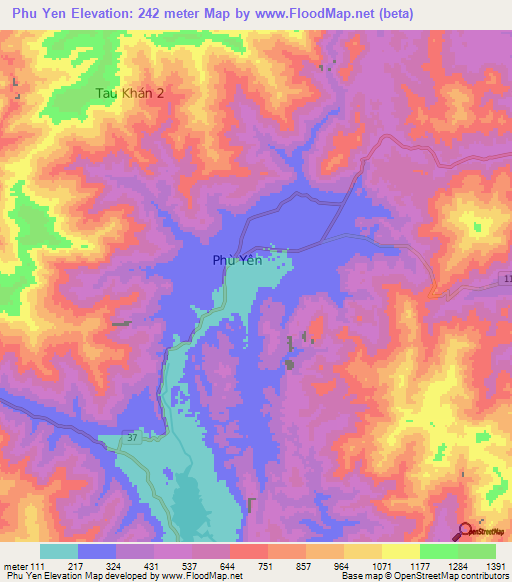 Phu Yen,Vietnam Elevation Map