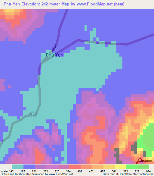 Phu Yen,Vietnam Elevation Map