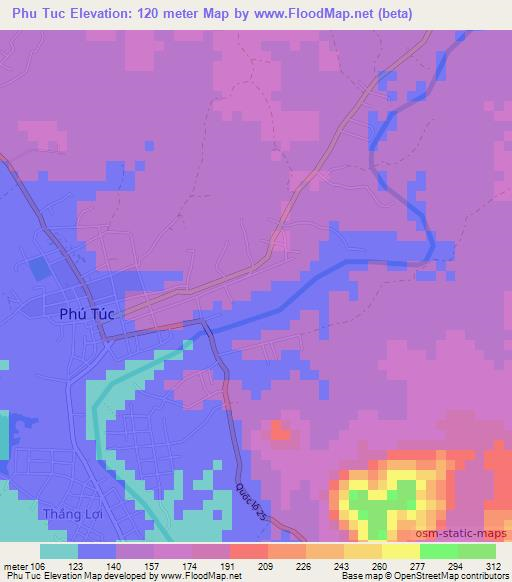 Phu Tuc,Vietnam Elevation Map