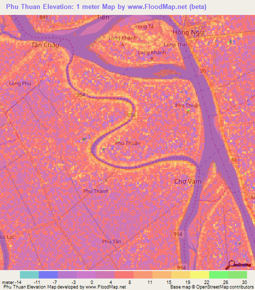 Phu Thuan,Vietnam Elevation Map