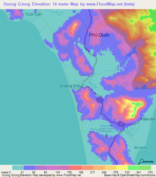 Duong GJong,Vietnam Elevation Map