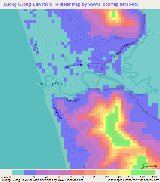 Duong GJong,Vietnam Elevation Map