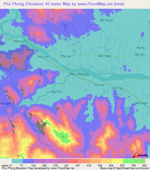 Phu Phong,Vietnam Elevation Map