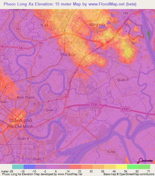 Phuoc Long Xa,Vietnam Elevation Map