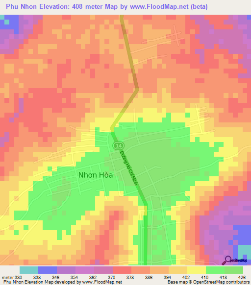 Phu Nhon,Vietnam Elevation Map