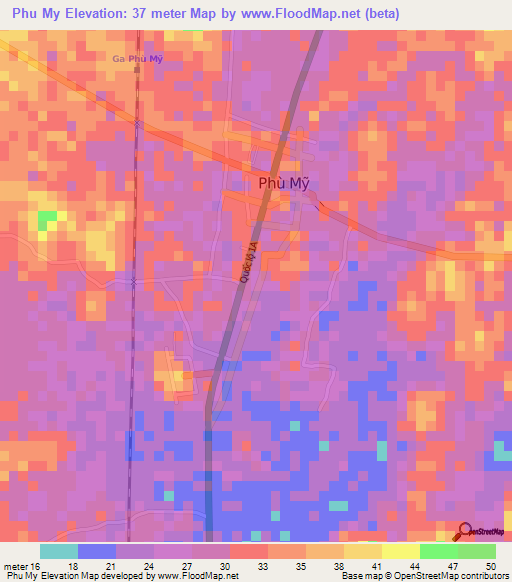 Phu My,Vietnam Elevation Map