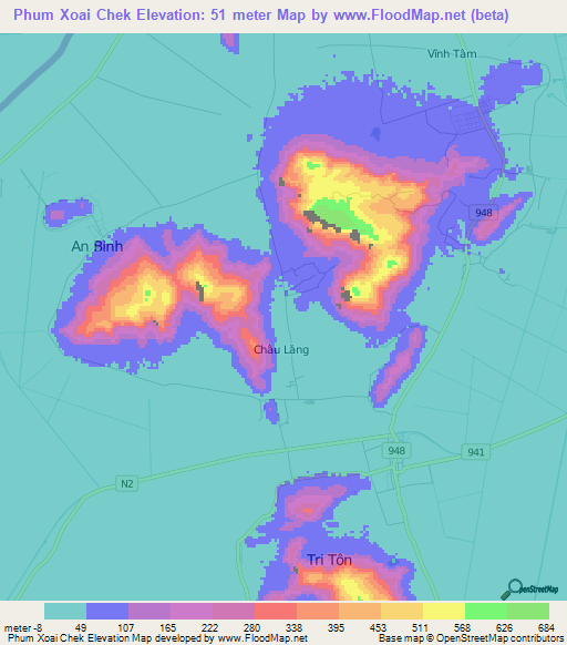 Phum Xoai Chek,Vietnam Elevation Map