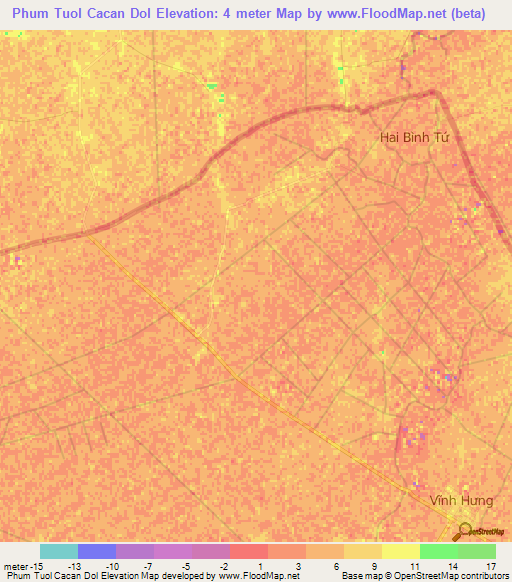 Phum Tuol Cacan Dol,Vietnam Elevation Map