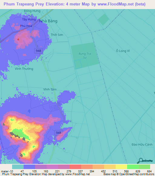 Phum Trapeang Prey,Vietnam Elevation Map