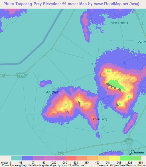 Phum Trapeang Prey,Vietnam Elevation Map